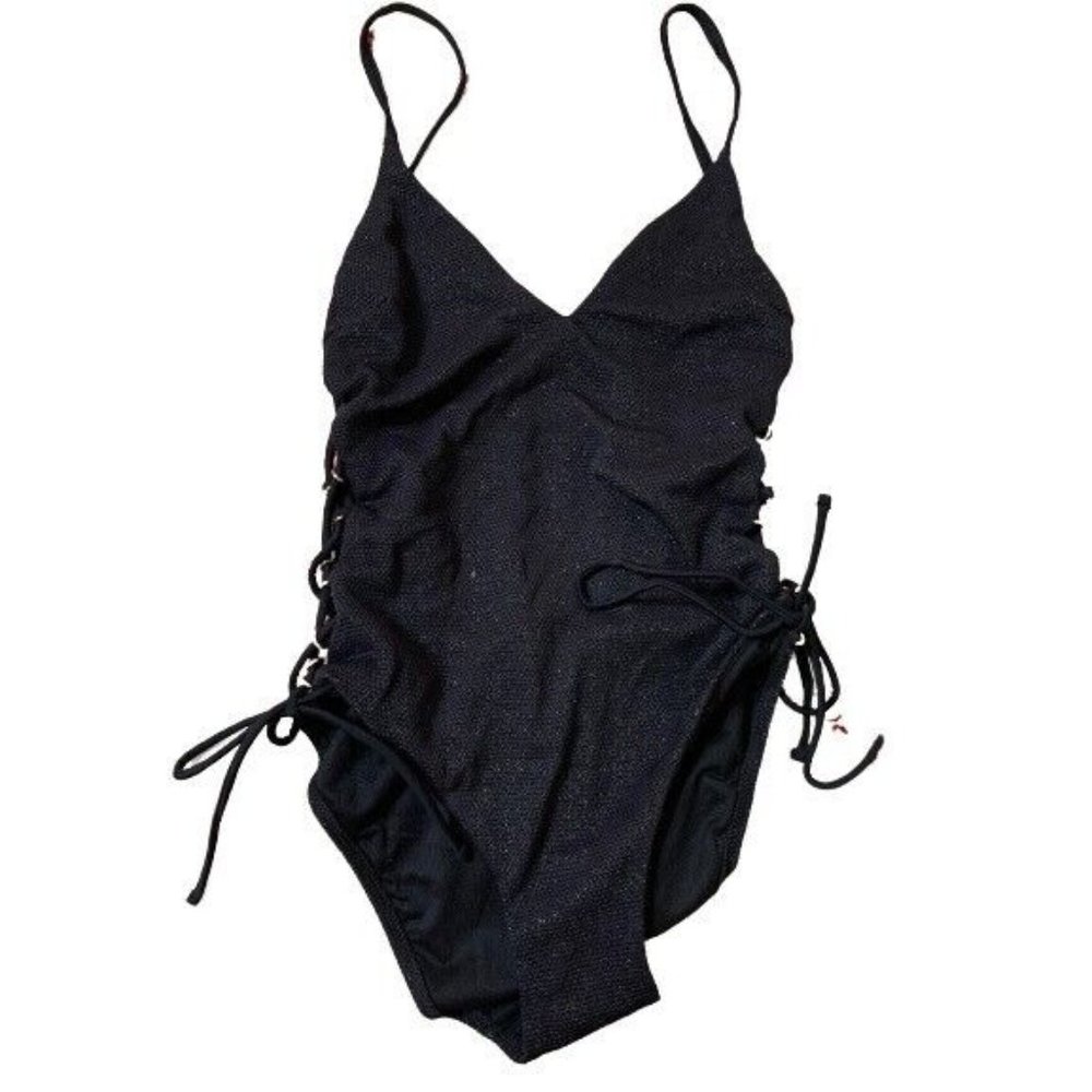 NWT Blue Ruby Sparkle Bubble SZ 4 US V-Neck Strappy One-Piece Swimsuit 110758